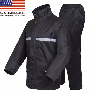 Safety Rain Suits Raincoat Rain Jacket With Hoodie And Rain Waterproof Black • $22.79