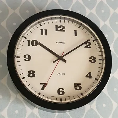 Vintage Retro Black Metamec 21cm Wall Clock Battery Operated VGC • £29.99