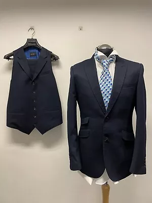 Holland Esquire 3pc Suit Pure Wool In Navy 40r Trs W34 L32 Mint Cond. • £199.99