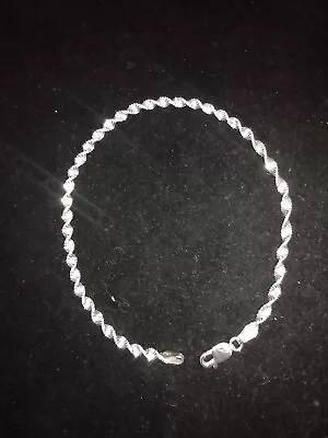 925 Sterling Silver 3mm Twisted Flat Chain Bracelet Anklet 8.25   SUPER CLEAN • $5.99