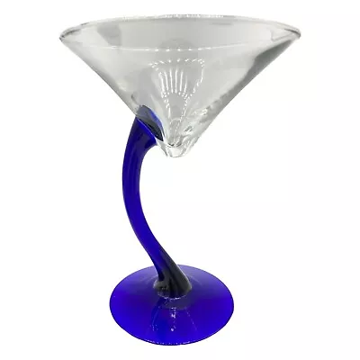 3 Vintage Libbey Curved Stem Martini Cobalt Blue Glasses • $30