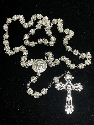 Holy Face Of Jesus Clear Silver Faceted Bead Rosary - Veronica's Veil • $25