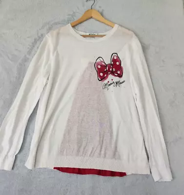 Disney Parks Wool Blend Sweater Womens Size XL Minnie Mouse Pink Bow Lightweight • $11.37