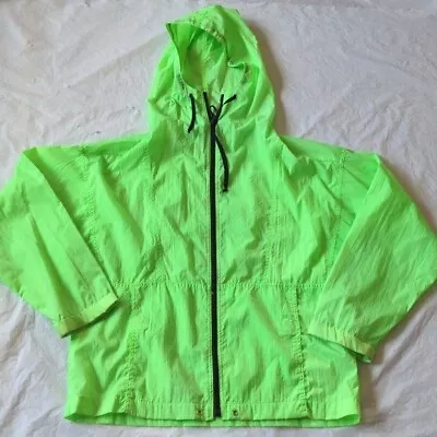 Gitano Vintage 90s Neon Green Hooded Windbreaker Jacket Size Medium • $25