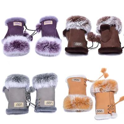 UGG Fingerless Gloves Women Ladies Mittens Australian Sheepskin Wool Warm Winter • $41.61