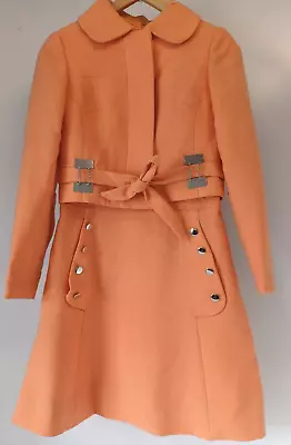 1960's Louis Feraud Andre Peter 1960s Mod Apricot Dress & Crop Jacket Suit S 10 • £89
