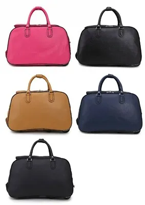 Ladies Plain PU Leather Travel Bag Holdall Luggage Cabin Trolley Weekend Case • £23.99