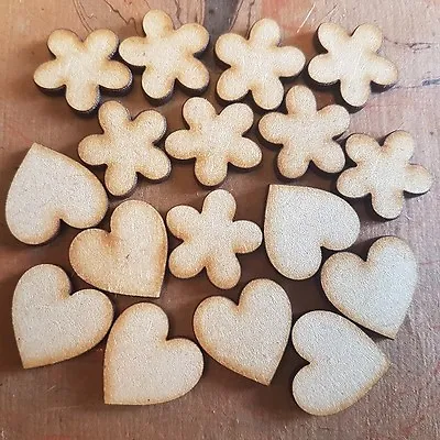 Mixed Pack Hearts And Flowers MDF Wooden Shape Embellishments Wood Craft Art • £1.25