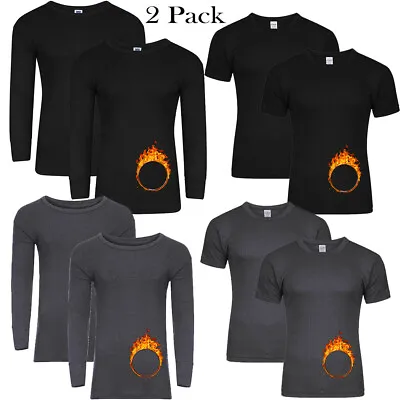 2 Packs Mens Thermal Long/ Short Sleeve Top Warm Vests Underwear Baselayer Shirt • £8.99