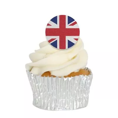 24 Edible Pre-Cut Wafer Union Jack Cupcake Toppers Cake Decorating Baking • £2.95