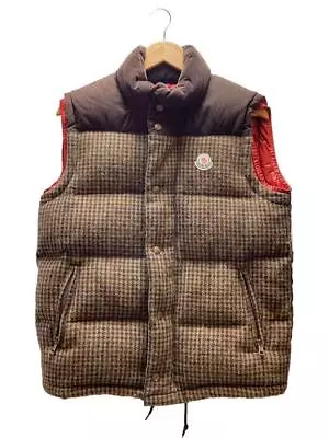 MONCLER Men's Size S Puffer Vest 1 Wool BRW Houndstooth 120914330905 • $289.09