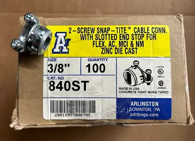 (Box Of 100) Arlington 840ST 3/8  MC Snap-Tite Connector Flex AC NM Romex • $70