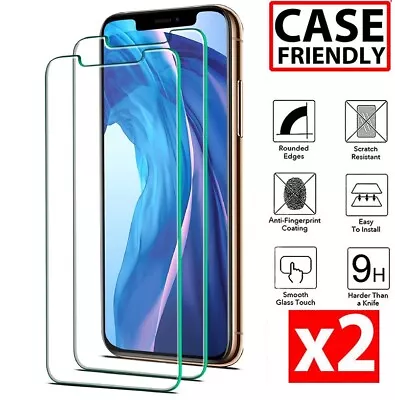 $7.99 • Buy 2x Tempered Glass Screen Protector For IPhone 15 14 13 12 11 Pro XS Max XR Plus