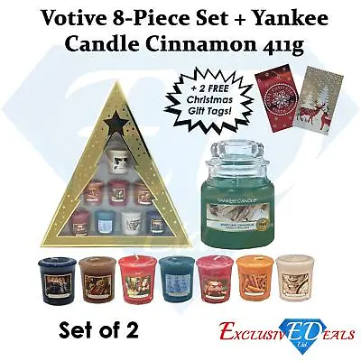 Set Of 2 - Votive 8PC Candle Gift Set + Yankee Cinnamon 411g + 2 FREE Tags • £17.45