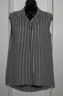 Vince Camuto Button Top White/Black Stripe Sleeveless Collar Tunic Women's XS/S • $15.99