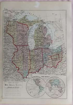 1876 Wisconsin Illinois Ohio Indiana Michigan Antique Centinnial Atlas Map • $19.99