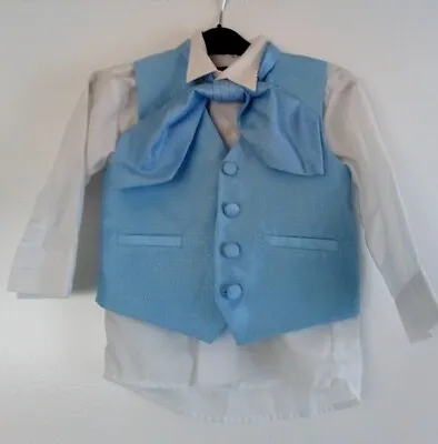 Baby Boys Shirt Waistcoat And Bow Tie 12 Months • £2