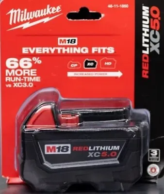 NEW GENUINE OEM 18V Milwaukee 48-11-1850 5.0AH Battery M18  • $52.99