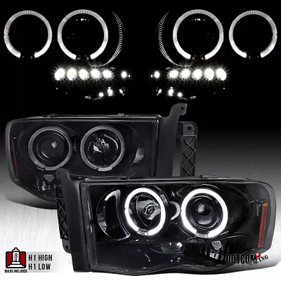 Black Smoke Fit 2002-2005 Dodge RAM 1500 LED Halo Projector Headlights Headlamps • $121.99