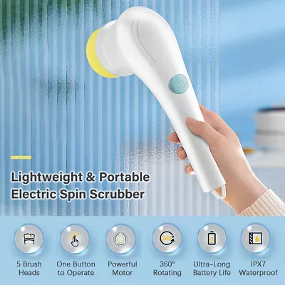 Handheld Electric Spin Scrubber Cordless Bathroom Kitchen Cleaning Brush H3Z5 • $12.21