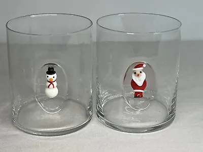 Murano Snowman & Santa Double Old Fashioned Glasses Christmas - Set Of 2 • $19.99