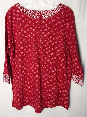 MainStreet Blues Medium Woman’s Upper Button Red With White Floral Longer Shirt • $6.80