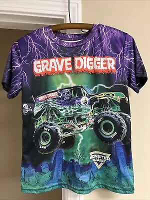 Grave Digger Monster Jam Monster Truck T Shirt Youth Kids 10-12 Poly Made Egypt • $14.88