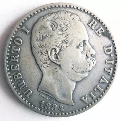 1884 ITALY 2 LIRE - HIGH VALUE - Excellent Vintage Silver Coin - Lot #A21 • $3