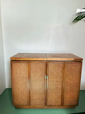 Drexel Heritage Rolling Flip Top Bar Cabinet With Brass Accents | MCM 1970s • $850