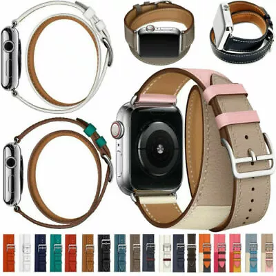 $23.93 • Buy For Apple Watch Series 7 6 543 Genuine Leather Replacement Band Belt Double Tour