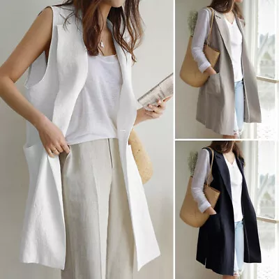 UK 8-24 Womens Sleeveless Long Tops Cardigan Casual Loose Coat Jacket Outwear • £19.19