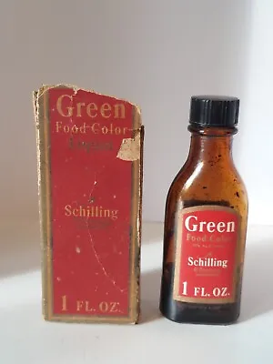 Vintage Schilling Brand Green Food Coloring Bottle And Box • $8