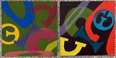 Colorful Small Vintage Abstract Shapes Oil Paintings Modern Art Wall Hangings • $120