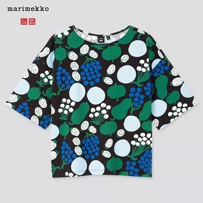 Marimekko Uniqlo Women M Summer 2020 Blue Green Fruits Dots Crop Boxy Tshirt Tee • $32.99