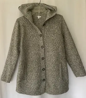 J. Jill Size S Gray Heathered Sweater Jacket Hoodie Cotton Blend 8% Wool WARM • $14.59