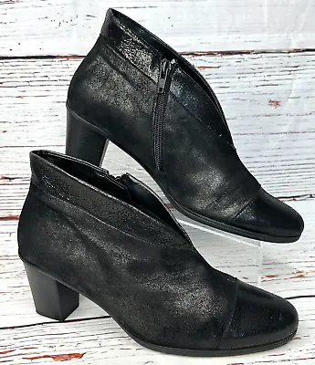 Gabor Black Metallic Suede/Leather Ankle Boots Booties Side Zip Women 6UK/8.5US • $24.96