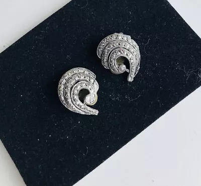 Antique Marcasite On Silvertonedsettings Clip On Earrings Swirls Signed Trifari • £6.20