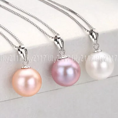 £4.93 • Buy 3 Pcs Beauty 8-16MM South Sea Round Shell Pearl 925 Silver Pendant Necklace 18''