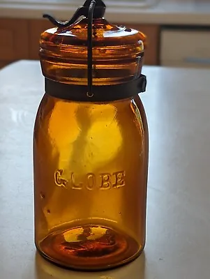 ***AWESOME*** Pint Amber Globe 1886 Mason Fruit Jar W/Original Glass Lid  • $199.99