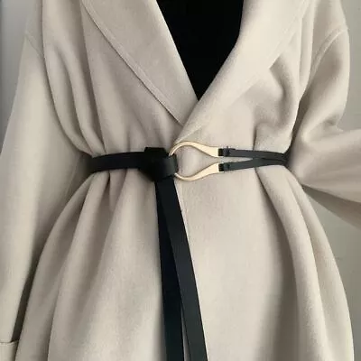 Coat Women Sweater Knotted Waist Strap Waistband PU Leather Belt U-Shape Buckle • £4.97