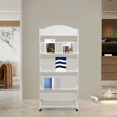 Floor-Standing Magazine Newspaper Rack 4-Tier Brochure Display Stand With Caster • $61.75