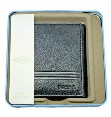 NEW Fossil Men's Wilder Trifold Black Leather Wallet NWT NEW IN BOX • $23.95