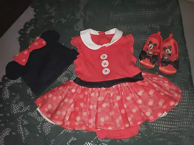 Baby Girl Outfit POLKA DOT Disney Baby 12-18 Months Minnie Mouse DRESS SHOES HAT • $9.99