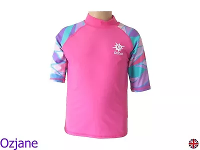 £8.95 • Buy Girls Ozcoz Uv Upv 50+ Sun Protection Rash Guard Top 5 To 15 Swimming Pink