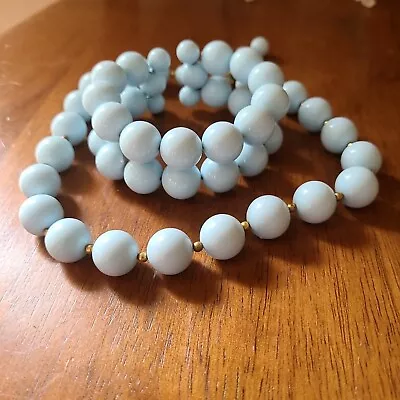 Vintage Baby Blue Plastic Bead Wrap Memory Bracelet & Matching Necklace • $14.95