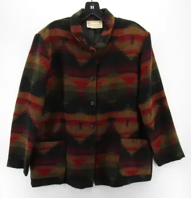 VINTAGE Bonjour Jacket Women Large Black Flannel Button Up Southwestern Aztec • $34.70