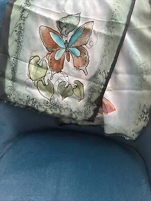 Vintage Hand Painted Silk Scarf Butterfly Motif • $30