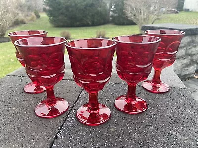 VTG Viking Glass Georgian Ruby Red Honeycomb 6.5” Water Wine 10 Oz Goblets X 5 • $67.48