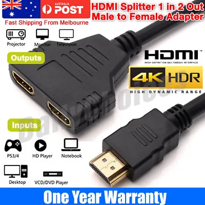 HDMI Splitter 1 In2 Out Cable Adapter Converter HD 1080 Multi Display Duplicator • $5.99