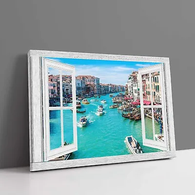 Window Frame Canvas View Canal Grande Venice Italy Framed Canvas Picture Print • $42.27
